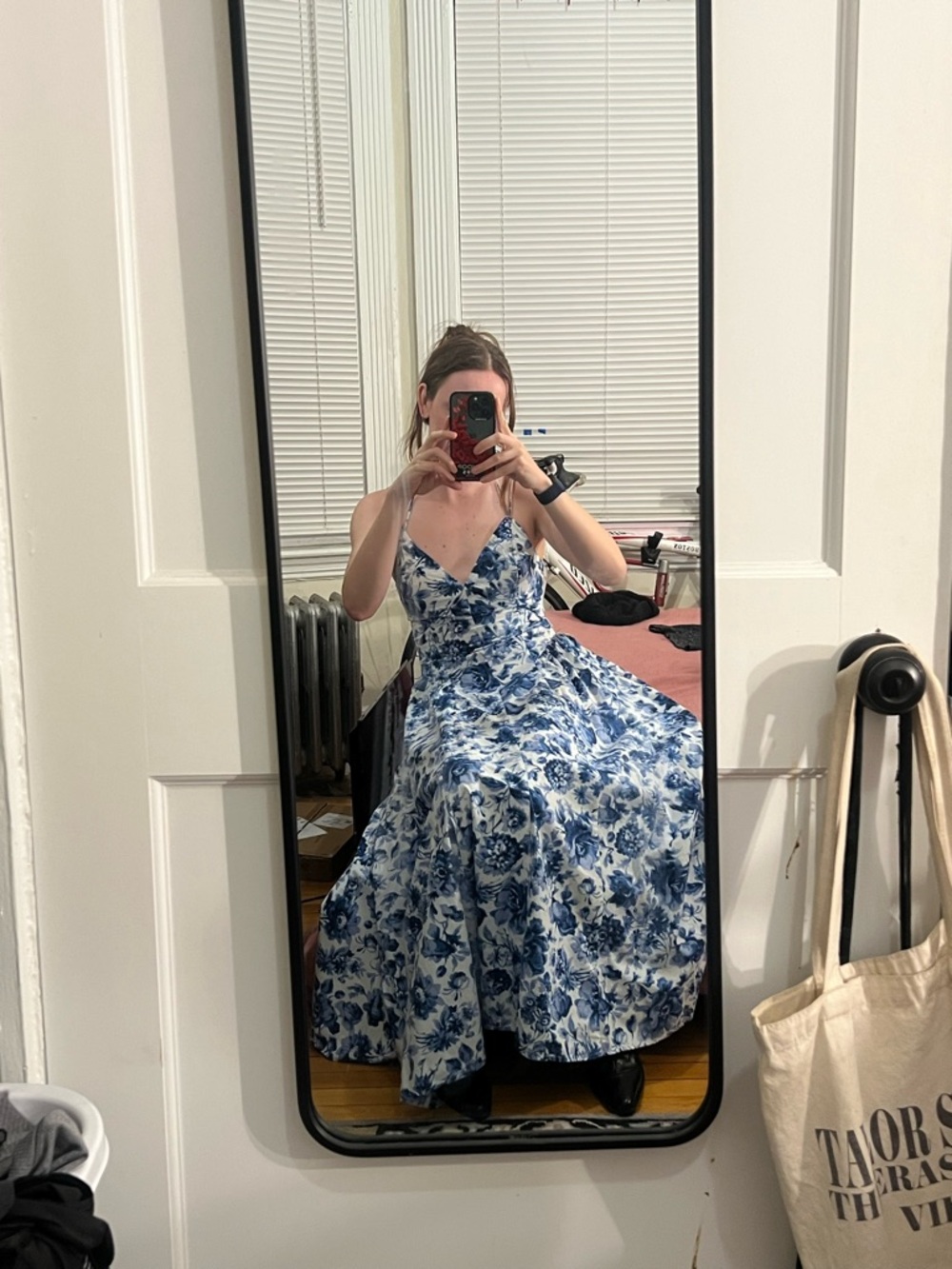Abercrombie & Fitch Blue and White Floral Spaghetti-Strap Gown